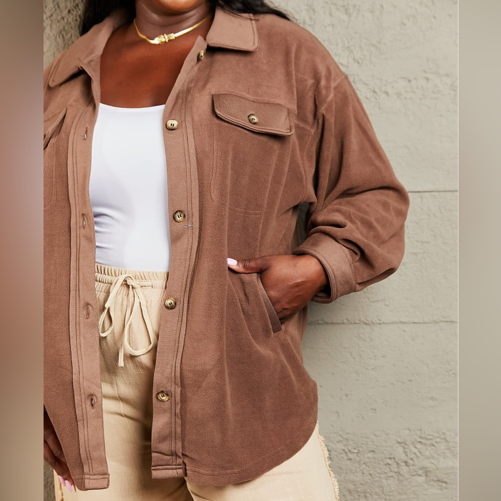 NEW Heimish Cozy Girl Plus Size Button Down Oversized Shacket Shirt Jacket - Picture 2 of 5